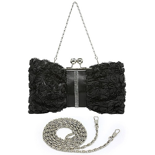 Evening Bag - Rosettes w/ Linear Beads - Black - BG-639F-BK